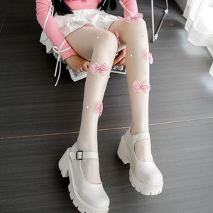 Japanese Style Bow Pattern Sheer Pantyhose Women 0D Ultra Thin Nylon Mid Calf <b>Socks</b> White <b>Black</b> Core Spun Silk - Product Image 3