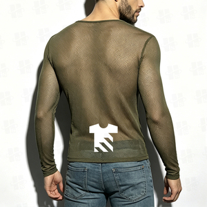 T-shirt Homme Personnalisé avec LOGO Imprimé, <span class=keywords><strong>Sexy</strong></span>, Manches Longues, Respirant, Musculation, Été, Doux, en Maille Transparente, Style Filet de Pêche - Product Image 4