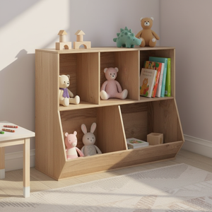 Organisateur de jouets en bois chic à 5 cubes pour enfants avec kit anti-basculement Coffre efficace pour la gestion des jouets Fabriqué en Chine Modèle AL1264 - Product Image 2