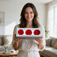 Roses rouges préservées, têtes de fleurs de 7-8 cm, rose éternelle, cadeau de la Saint-Valentin pour petite amie, décoration de la maison, vente en gros