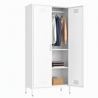 Armoire de chambre élégante à 2 portes battantes, armoire métallique, série couleur claire, personnalisable avec tringles à vêtements solides, pieds et étagères