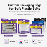 Sacs à appâts pour poissons imprimés sur mesure, emballage de vente au détail transparent durable pour leurres en plastique souple, sacs de rangement refermables