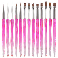 Nouvel ensemble de 13 pinceaux pour nail art en acrylique violet cristal, avec pinceaux carrés pour gel et stylos de dessin floral, fonctionnels