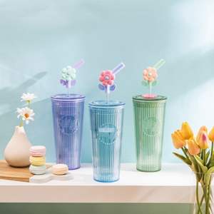 Bouteille d'eau réutilisable en plastique violet de 26oz avec embouts de paille florale pour les fêtes et les événements sociaux - Product Image 6