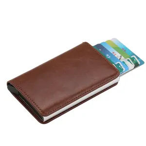 Dompet kulit untuk pria, dompet kulit Pop Up kustom, saku depan, dompet minimalis, pemegang kartu kredit pemblokir RFID, Dompet serat karbon untuk pria