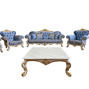 Juego de Sofás Clásicos Blancos Pulidos con Respaldo de Ala, Muebles de Sala de Estar Tallados en Dorado y Blanco de Lujo, Juego de Sofás Modernos de Estilo Italiano de Lujo - Product Image 1