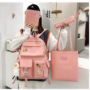 Three-piece set with multi-pocket nylon neutral college backpack bag for the school