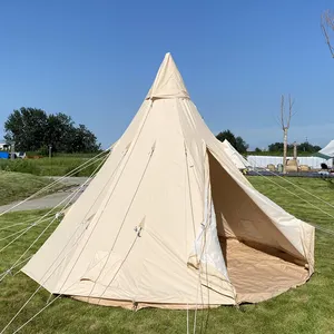 Tenda glamping all'ingrosso tenda di lusso in tela da campeggio all'aperto in tessuto di tela impermeabile tenda a piramide teepee per adulti