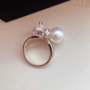 Bague luxueuse en argent pur S925 pour femme avec perle naturelle ronde de 9-10 mm sans défaut, coffret cadeau tendance pour la conservation personnelle - Product Image 4