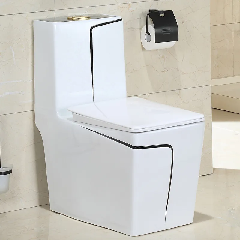 Inodoro cuadrado de cerámica para baño, acero inoxidable, acero inoxidable, sifón, oro blanco