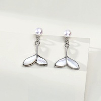 Nouvel Arrivage Boucles d'oreilles clous en perles d'eau douce naturelles, forme queue de poisson, 4-5mm, qualité AAA, forme bouton, en argent S925 plaqué rhodium, blanc naturel, pour mariage
