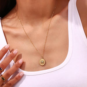 Collar de trébol de acero inoxidable chapado en oro de 18 quilates, piedra natural, perla, Ojo de Diablo, mármol, colección de collares con colgante gratis de deslustre - Product Image 4