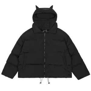 Giacca Imbottita da Uomo in Poliestere Impermeabile Taglie Forti Casual con Motivo a Maglia Ricamato Nera con Zip e Cappuccio Staccabile - Product Image 2