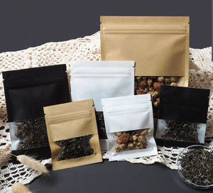 Petits sacs en papier kraft refermables avec fermeture éclair, noirs et marron, avec fenêtre, pour aliments, collations, bonbons, thé, nourriture pour animaux de compagnie - Product Image 2