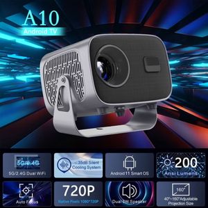 Mini projecteur portable A10 pour home cinéma, compatible Android 11, h713, BT 5.2, double WiFi 6, LED HD 4K 3D, 200 ANSI, 1080p, pour films et TV - Product Image 1