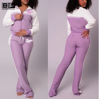 Ensembles Femme Automne Hiver 2026 – Logo Personnalisé – Ensemble en Coton Gaufré – Veste et Pantalon Contrastants – Tenue Décontractée en Tissu Gaufré – Ensemble Deux Pièces