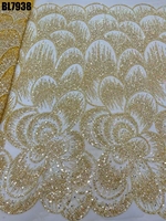 Tissu brodé de luxe haut de gamme de Dubaï, dentelle française faite à la main avec perles et paillettes, parfait pour les robes de mariage et de soirée
