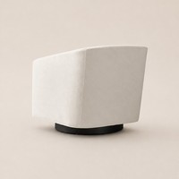 Fauteuil pivotant moderne en tissu ivoire, fauteuil de détente rembourré avec base ronde noire pour salon