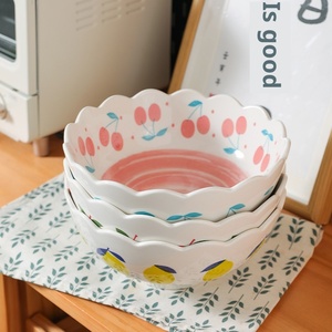 Juego de Tazones de Porcelana Cerámica con Diseño de Cerezas y Limones, Borde Festoneado, Aptos para Microondas, Estilo Ins, para Ensaladas, Arroz, Postres, Uso Familiar y <span class=keywords><strong>Infantil</strong></span> - Product Image 2