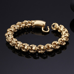 Pulseras de cadena con diseño de esqueleto punk para hombre, brazaletes de aleación en oro, plata y negro, joyería con patrón de calavera, estilo pulsera de eslabones. - Product Image 5