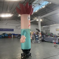 Danseur gonflable publicitaire de 3,2 m pour professionnels |   Costume Teal avec cravate rouge pour Sky Dancer, idéal pour la vente au détail et les grandes ouvertures