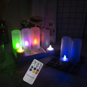 Remote Control LED <strong>Tea</strong> <strong>Lights</strong> 7 Color Changing Set of 6 Rechargeable Candles with Charging Station for Halloween <strong>Christmas</strong> - Product Image 2
