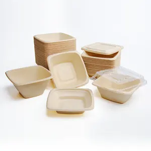Disposable Salad Bowl Bagasse Sugarcane Bowls With Clear Lid