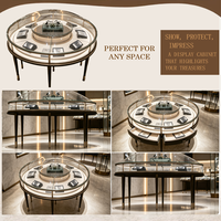 Vitrine de présentation de bijoux de luxe, comptoir circulaire en verre trempé pour bijoux avec tiroirs de rangement et éclairage LED