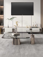Table basse en verre de luxe léger, petite Table de salon domestique Champagne or de styliste en verre trempé Table de thé carrée table d'appoint