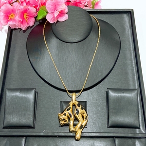 Collar con Colgante de Leopardo Chapado en Oro Zhuerrui, Collar de Cadena con Pantera con Manchas de Esmalte Negro para Mujer BK250257 - Product Image 6