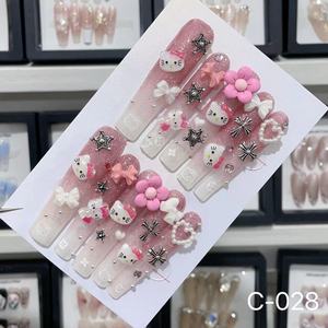 <span class=keywords><strong>Uñas</strong></span> Acrílicas Largas Hechas a Mano al por Mayor, Diseño 3D <span class=keywords><strong>de</strong></span> <span class=keywords><strong>Hello</strong></span> <span class=keywords><strong>Kitty</strong></span>, Cobertura Completa, <span class=keywords><strong>Uñas</strong></span> Artificiales Personalizadas, Estilo Stiletto, Mariposa - Product Image 1