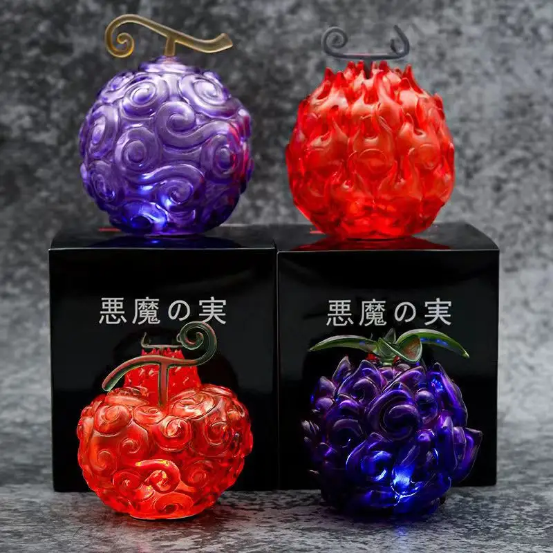 4 colori Anime Luffy cappello di paglia equipaggio diavolo frutta con luce Mini resina artigianale come regalo di promozione