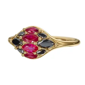 Milskye handcrafted 925 silver marquise ruby black diamond 5A cz band wedding ring