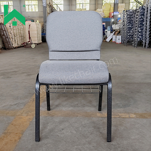 Silla de Iglesia Acolchada Gris Oscuro con Marco de Metal Resistente, Apilable, en Oferta, Muebles para Hotel, Auditorio, Teatro y Comedor - Product Image 1