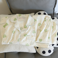 Pyjama en crêpe de coton à manches longues pour femme 2026, style cardigan à revers