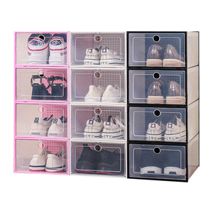 Caja de zapatos transparente al por mayor, organizadores de zapatos gruesos, caja de almacenamiento plegable de plástico a prueba de polvo apilable en varios estilos - Product Image 1