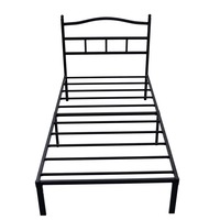 Einzelnes Metallbettgestell mit Kopfteil und Lattenrost, Mattschwarzes Stahlplattformbettgestell, kein Boxspringbett erforderlich
