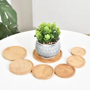 Plateau de pot de fleur succulente étanche rond en bambou plateau de base de produit petit moyen grand plateau en bambou