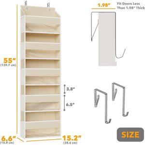 Organisateur suspendu au-dessus de la porte, 5 couches avec poches en filet, beige, rangement suspendu pour derrière les portes ou les murs - Product Image 2