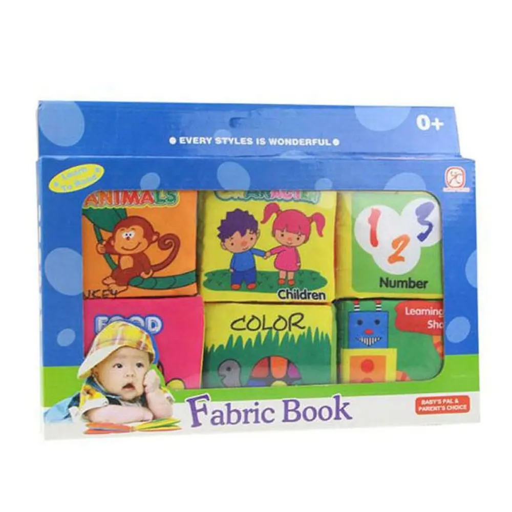 Factory custom Baby learning toy soft Cartoon 6 pack baby fabric book baby cloth book