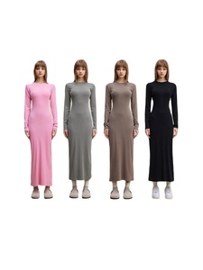 Abito a <span class=keywords><strong>maniche</strong></span> <span class=keywords><strong>lunghe</strong></span> e gonna lunga <span class=keywords><strong>con</strong></span> <span class=keywords><strong>spacco</strong></span> stile BASICS da donna, marchio OEM, stile europeo americano - Product Image 1