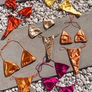 Conjunto de Bikini Personalizado con Cordones, Color Sólido, Traje de Baño Triangular con Tanga para Mujer, Servicio OEM - Product Image 3