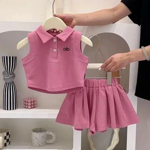 Set Estivo 2 Pezzi per Bambine: T-shirt Polo in <span class=keywords><strong>Cotone</strong></span> e Gonna, Stile Carino, Tinta Unita, Alta Qualità - Product Image 6