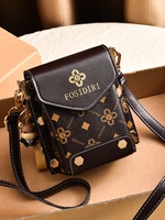 Sac à bandoulière mini vintage tendance en PU avec imprimé nœud et lettres, idéal pour le quotidien et le rangement de téléphone portable
