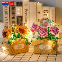Bei Le Di 21071-72 Bouquet de tournesols et de roses en pot, panier de fleurs, blocs de construction assemblés, cadeau d'anniversaire pour fille, ornements