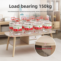 Table basse ovale double couche peu encombrante avec tiroir fermé et étagère ouverte, taille compacte pour salon familial de petite taille