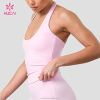 Soutien-gorge de sport OEM HUCAI personnalisé à col halter push-up, dos nu, haute intensité, pour femme, idéal pour le yoga, la gym et le fitness