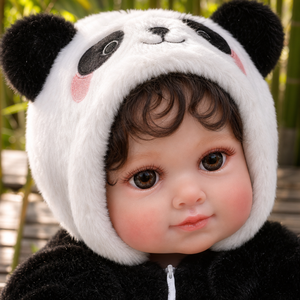 Muñeca Bebé Reborn de Vinilo de 20 Pulgadas con Cabello Rizado Realista y Traje de Panda, Muñeca Recién Nacida Realista para Juego de Imitación, Juguete para Niños - Product Image 3