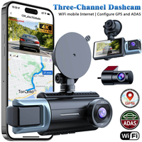 Caméra de tableau de bord 4K 3 canaux (avant, arrière, intérieur) avec WiFi, GPS, ADAS, vision nocturne et surveillance de stationnement 24h/24 - Expédition rapide