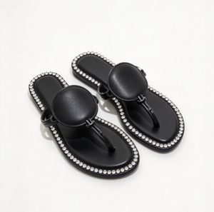 Sandalias Planas de Mujer con Cristales, Punta Abierta, Tacón Bajo, Estilo Boho, Brillantes, para la Playa, Fiestas y Vestidos - Product Image 3
